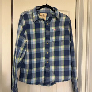 Hollister Men's Twill Shirt Size Xl Plaid Blue Button Up Long Sleeve Top